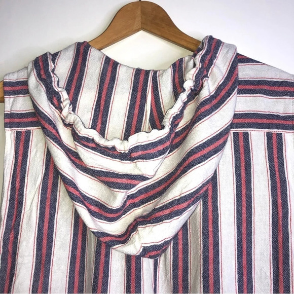 For Cynthia Coverup M Striped Blue/Red/White Pockets Hooded  Boho Hippy - Picture 9 of 10